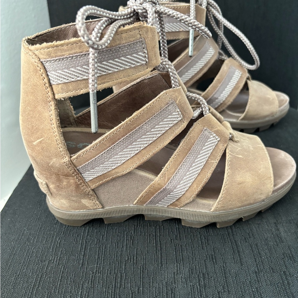 Sorel Tan Gladiator Sandals with Lace-Up Design